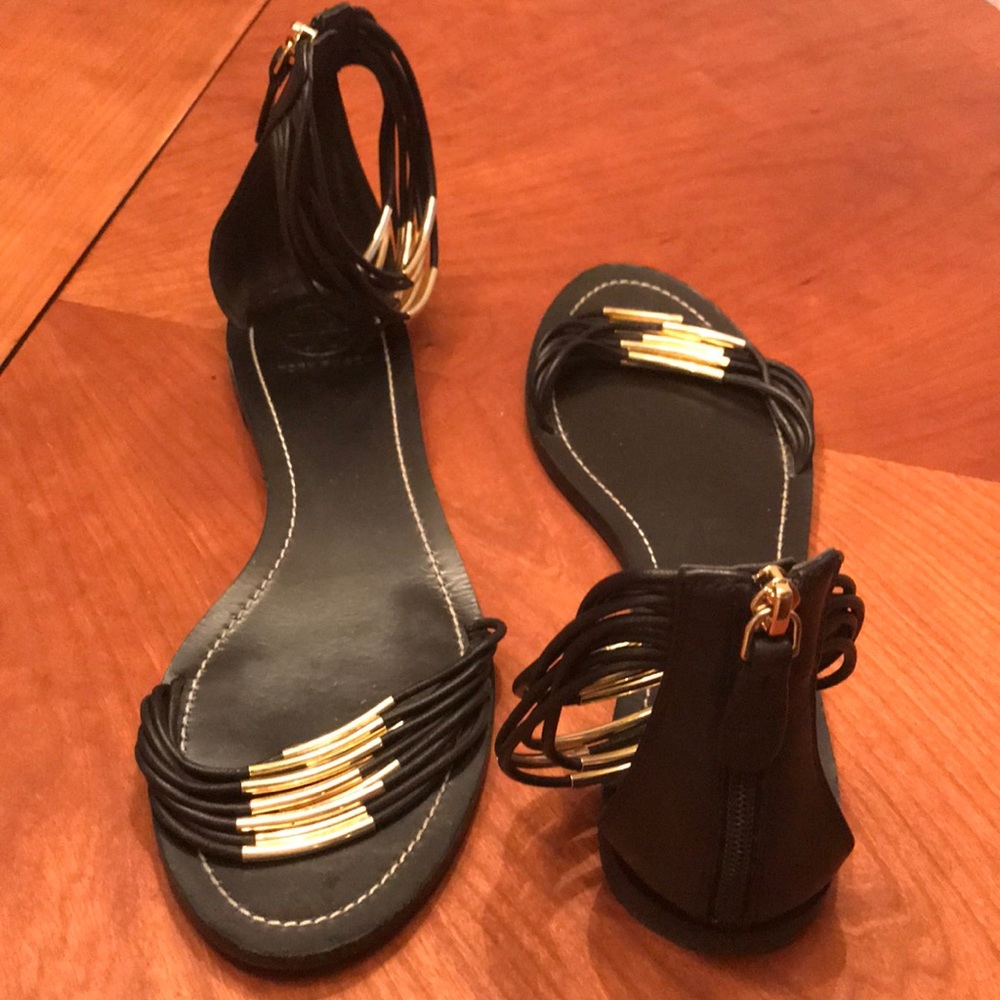 Tory Burch Black and Gold Sandals